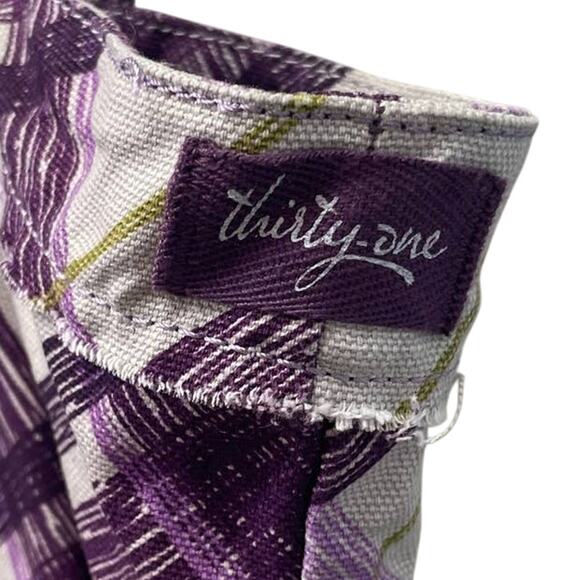 Thirty One Purple Plaid Retro Metro Canvas Handbag Adjustable Strap Tote Bag - Picture 3 of 7